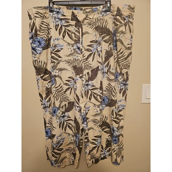 d&co. Women's 3XL Linen Blend‎ Pants Elastic Waist Pockets Floral - Picture 1 of 6